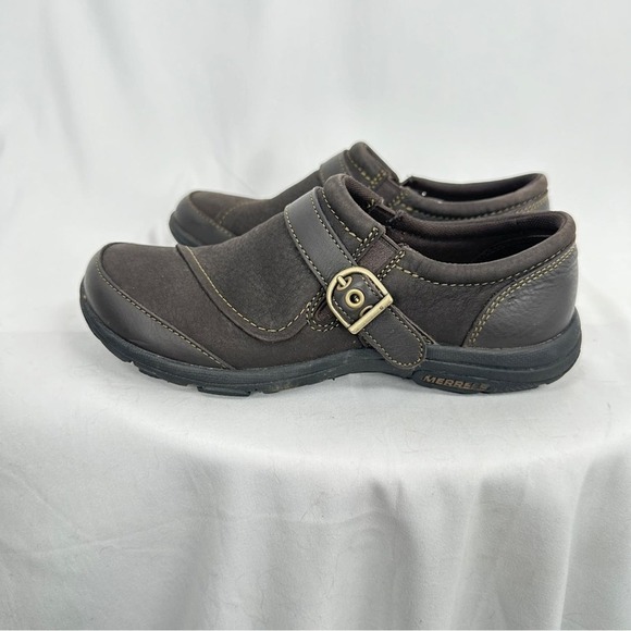 Merrell Dassie Espresso Brown Leather Buckle Women's Slip-On Shoes - Size: 6 - Picture 3 of 8